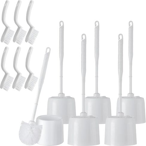 Layhit 6 Pack 14.2 Inch Toilet Brush and Holder White Toilet Bowl Brush Detachable Toilet Bowl Cleaners Commercial with 6 Pcs Clean Brush Toilet Scrubber for Bathroom Cleaning in Saudi Arabia