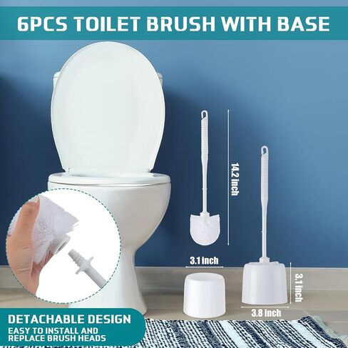 Layhit 6 Pack 14.2 Inch Toilet Brush and Holder White Toilet Bowl Brush Detachable Toilet Bowl Cleaners Commercial with 6 Pcs Clean Brush Toilet Scrubber for Bathroom Cleaning in Saudi Arabia