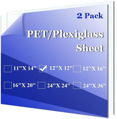 أوراق زجاج شبكي مقاس 12 × 12 (عبوة من قطعتين) - ألواح PET للحرف اليدوية، والإطارات، واللافتات، والنوافذ، وأسطح الطاولات، والرسم. لوح زجاجي أكريليك شفاف ومتين، مثالي لواقيات الخدوش في الأبواب وحواجز الحيوانات الأليفة in Kuwait