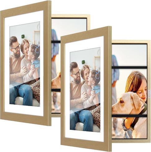 إطاران للصور مقاس 8 × 10، إطار عرض لتخزين الصور سريع التغيير لعرض الحائط والطاولة، إطار صورة مع شاشة واضحة (ذهبي) in Saudi Arabia