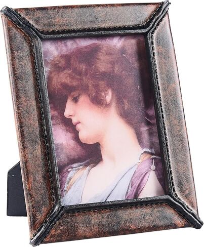 Antique 5x7 Picture Frame, Imitation Leather Hand-Crafted Resin Picture Frame with Easel, Hook & Mat, for Tabletop & Wall Gallery Photo Frames,Brown in Saudi Arabia