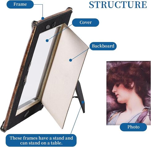 Antique 5x7 Picture Frame, Imitation Leather Hand-Crafted Resin Picture Frame with Easel, Hook & Mat, for Tabletop & Wall Gallery Photo Frames,Brown in Saudi Arabia