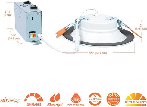 HALO RL 6 بوصة إضاءة LED مدمجة بدون غطاء، 900/1200 لومن قابل للتحديد، 5CCT(2700K، 3000K، 3500K، 4000K، 5000K) مع خافت للتدفئة، أبيض in Kuwait
