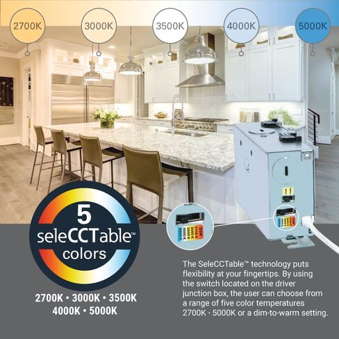 HALO RL 6 بوصة إضاءة LED مدمجة بدون غطاء، 900/1200 لومن قابل للتحديد، 5CCT(2700K، 3000K، 3500K، 4000K، 5000K) مع خافت للتدفئة، أبيض in Kuwait