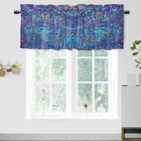 Bohemian Mandala Valance Curtains for Kitchen Bathroom Bedroom Cafe Living Room,Abstract Flower Floral Texture Print Art Rod Pocket Decor Short Window Curtain 1 Panel, 54x18 Inch
