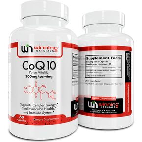 CoQ10 200mg Capsules, 60 Count, Antioxidant Supplement for Heart Health, Energy Production, and Cellular Protection (60)