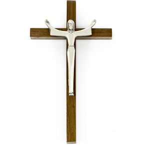 خشب الجوز الصليب الصليب مع بيوتر ارتفع المسيح كوربوس، 7 بوصة in Kuwait
