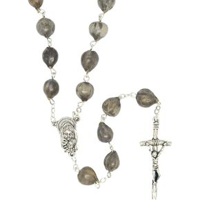 Catholic Town JOB'S TEARS ROSARY for difficult times with Madonna and Child centerpiece and cross crucifix (ROSNS-GREY)