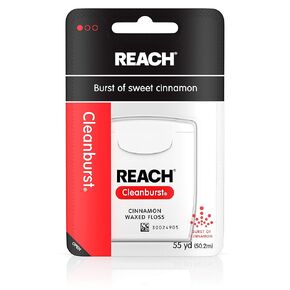 Reach Cleanburst Waxed Dental Floss, Oral Care, Cinnamon Flavored, 55 Yards