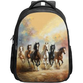 SARA NELL Horse Backpack for Boys, Cool Running Horses School Book Bag for Kids, Animal Bookbags with 2 Main Compartments for Kindergarten Elementary Students, 15.7 Inches