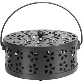 Portable Iron Mosquito Coil Holder with Handle Round Fireproof Incense Mosquito Holder for Home Office Camping (Black)