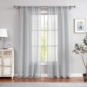 Central Park Linen Sheer Window Curtain Panels Linen Texture Solid Window Treatment Sets Drape Pairs Rod Pocket Curtains for Living and Bedroom Farmhouse 108 inches Long, 2 Panels