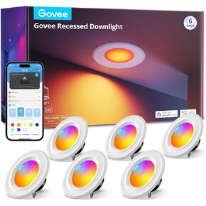 إضاءة Govee الذكية التحديثية المريحة 6 بوصة، اتصال مباشر بتقنية Wi-Fi Bluetooth RGBWW يمكن أن تضيء، 65 وضعًا للمشهد، تعمل مع Alexa وGoogle Assistant، 1000 لومن، 4 عبوات