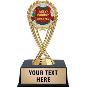 Crown Awards Ugly Christmas Sweater Trophies with Custom Engraving, 6" Personalized Ugliest Christmas Sweater Contest Trophy On Black Base Prime