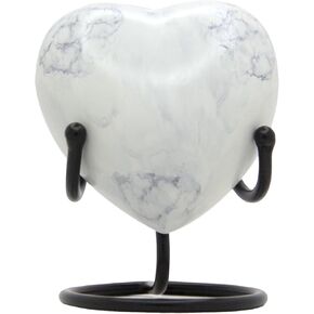 Heart Urn for Human Ashes - Mini Cremation Urn with Easy Secure Lid Opening - Keepsake Urn with Durable Stand for Loved One Ashes, White