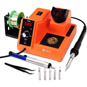 TOAUTO DS90 Soldering Station-°F & °C Dual Digital Display Soldering Iron Station Kit,90W Soldering Iron,302℉- 842℉ Temperature, Anti-Static & Grounding Wire, Auto Standby & Sleep,5 Solder Tips, Blue