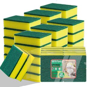 Scrub Sponges Kitchen 32 Count, Non-Scratch Scrub Dish Sponges, Heavy Duty Scrub Sponges for Cleaning, Effortlessly Clean your Stovetop, Sinks, Stoves, Appliances
