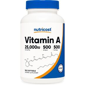 Nutricost Vitamin A 25000 IU, 500 Softgels, Non-GMO, Gluten Free