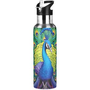 xigua Peacock Bird Animal Stainless Steel 600ml Water Bottle Leak-Proof Water Bottle, Suitable for Gym School Children and Adult Drinking Bottles