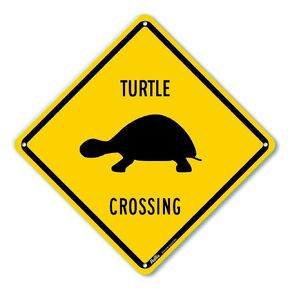 "Turtle Crossing" Aluminum Sign, Black Text with Yellow Background 10" x 10", Black Text with Yellow Background