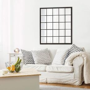 Howard Elliott Superior Hanging Rectangular Window Design Wall Mirror, Accent, Bronze, Elegant Beveled Frameless Windowpane Decor Mirrors, Hang Horizontal or Vertical, 34 x 38 Inch, Bronze
