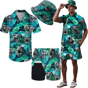 Hawaiian MenS 2 Piece Outfits Rave Duck Shirts Shorts Outfits Tropical Set with Hat