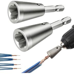Wire Twister Tool 6mm Stainless Steel Hex Shank Cable Wire Stripper and Twister Wire Nut Twister Spin Twist Wire Connector Socket for Electrical Power Drill Drivers, Silver in Kuwait