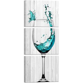 Biuteawal 3 Piece Kitchen Wall Art Decor Turquoise Wine with Butterfly on Wooden Background Picture Painting on Canvas Food Artwork Prints Modern Home Dining Room Restaurant Bar Decoration Framed