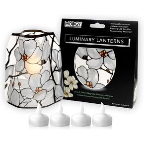 MODGY Luminary Lanterns 4-Pack - Floating LED Candles with Batteries Included - Luminaries are Great for Weddings, Parties, Patios & Celebrations of All Kinds (Louis C. Tiffany Magnolia Window)