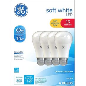 8 Pack GE LED 60W = 10W Soft White 60 Watt Equivalent A19 2700K Light Bulb