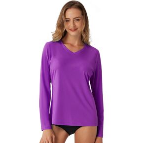 Women's Standard V-Neck UPF 50+ Long Sleeve Swim Rash Guard Shirt