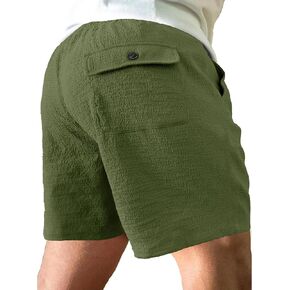 PLEPAN Mens Casual Shorts Lightweight Summer Beach Shorts Elastic Waist Drawstring Stretch Seersucker Textured Shorts for Men