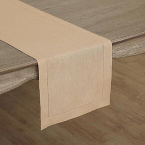 Solino Home Light Natural Linen Table Runner 120 Inches Long – 100% Pure Linen Classic Hemstitch Table Runner 16 x 120 Inch – Machine Washable Dining Table Runner for Summer