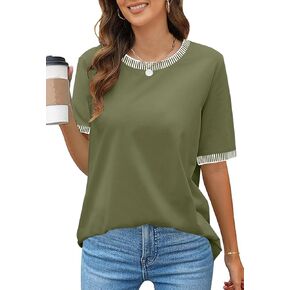 MEROKEETY Women's 2024 Short Sleeve Striped Color Block T Shirts Crewneck Loose Casual Tee Tops