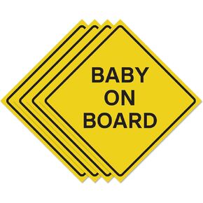 4pcs Baby on Board Sticker for Cars | Weatherproof Yellow Vinyl Decal Signs for Car, 5" x 5"