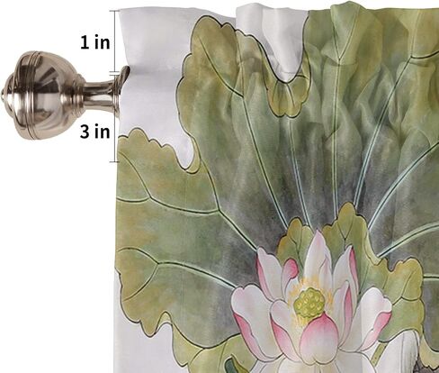 Window Curtains Valances, Lotus Flower Leaves Carp Koi Fish Traditional Chinese Art Ink Painting Rod Pocket Cafe Valance Short Curtains for Kitchen, Bedroom, Living Room, 1 Panel, 54X18 in Saudi Arabia
