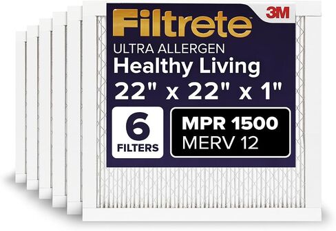 Filtrete 22x22x1 AC Furnace Air Filter, MERV 12, MPR 1500, CERTIFIED asthma & allergy friendly, 3 Month Pleated 1-Inch Electrostatic Air Cleaning Filter, 6-Pack (Actual Size 21.69x21.69x0.78 in) in Saudi Arabia