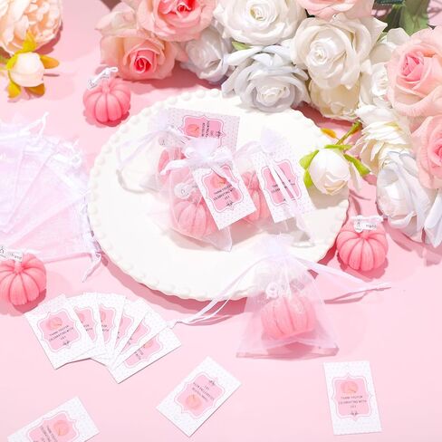 Treela 24 Sets Little Pumpkin Baby Shower Party Favors Pink Girl Little Pumpkin Baby Shower Tealight Candle for Guests Cute Pumpkin Shaped Burning Tea Light Candles Thank You Tags Party Gifts in Saudi Arabia