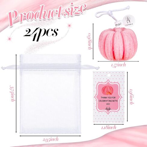 Treela 24 Sets Little Pumpkin Baby Shower Party Favors Pink Girl Little Pumpkin Baby Shower Tealight Candle for Guests Cute Pumpkin Shaped Burning Tea Light Candles Thank You Tags Party Gifts in Saudi Arabia