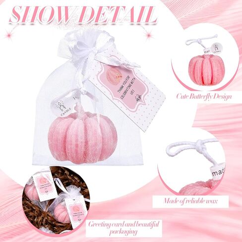 Treela 24 Sets Little Pumpkin Baby Shower Party Favors Pink Girl Little Pumpkin Baby Shower Tealight Candle for Guests Cute Pumpkin Shaped Burning Tea Light Candles Thank You Tags Party Gifts in Saudi Arabia