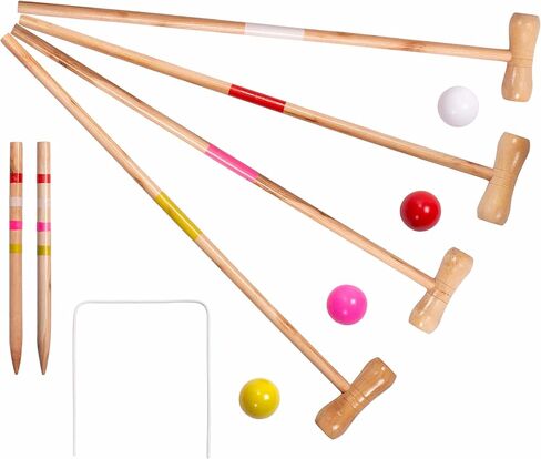 مجموعة كروكيت للأطفال لأربعة لاعبين | لعبة كلاسيكية في الحديقة الخارجية للأطفال | رائعة لحفلات أعياد الميلاد والنزهات وحفلات الشواء والمزيد | تأتي مع مطارق وكرات وويكيت وحقيبة حمل لسهولة النقل in Kuwait