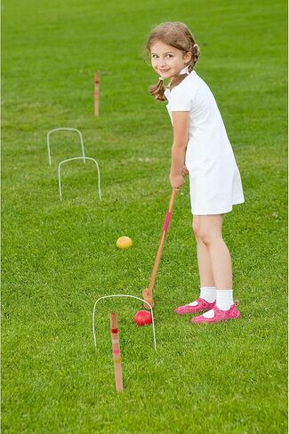 مجموعة كروكيت للأطفال لأربعة لاعبين | لعبة كلاسيكية في الحديقة الخارجية للأطفال | رائعة لحفلات أعياد الميلاد والنزهات وحفلات الشواء والمزيد | تأتي مع مطارق وكرات وويكيت وحقيبة حمل لسهولة النقل in Kuwait