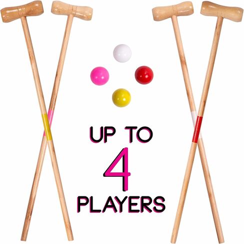 مجموعة كروكيت للأطفال لأربعة لاعبين | لعبة كلاسيكية في الحديقة الخارجية للأطفال | رائعة لحفلات أعياد الميلاد والنزهات وحفلات الشواء والمزيد | تأتي مع مطارق وكرات وويكيت وحقيبة حمل لسهولة النقل in Kuwait