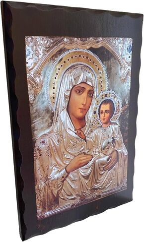 أيقونة خشبية صلبة أرثوذكسية مصنوعة يدويًا من خشب خيوس اليوناني المسيحي لوالدة الإله في القدس (46 × 30 سم أو 18 × 11.8 بوصة)، بني in Kuwait