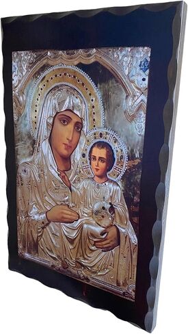 أيقونة خشبية صلبة أرثوذكسية مصنوعة يدويًا من خشب خيوس اليوناني المسيحي لوالدة الإله في القدس (46 × 30 سم أو 18 × 11.8 بوصة)، بني in Kuwait