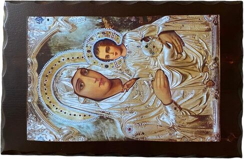 أيقونة خشبية صلبة أرثوذكسية مصنوعة يدويًا من خشب خيوس اليوناني المسيحي لوالدة الإله في القدس (46 × 30 سم أو 18 × 11.8 بوصة)، بني in Kuwait