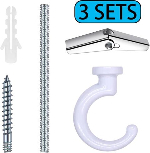 6 Sets Large Swag Ceiling Hooks Heavy Duty Swag Hook with Hardware for Hanging Plants Ceiling Installation Cavity Wall Fixing (3 Sets White) in Saudi Arabia