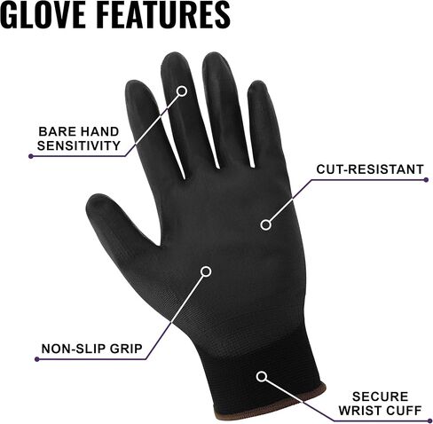 Global Glove PUG-17 Lightweight Polyurethane Dipped Work Gloves, Anti-Static/Electrostatic Compliant with Secure Grip, Bare Hand Sensitivity, Black, 12 Pairs, Medium in Saudi Arabia