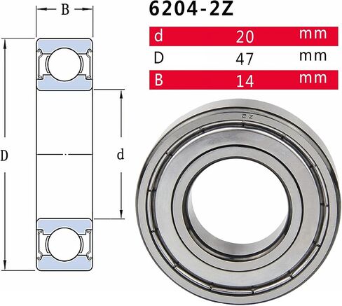 6204-ZZ Bearings, 20x47x14mm Ball Bearing 6204zz Bearing ID 20mm, OD 47mm, Thickness 14mm Deep Groove Ball Bearing for 3D Printer, Fidget Spinner, Scooters Ball Bearing 2pcs in Saudi Arabia