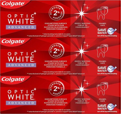 Colgate Optic White Advanced Teeth Whitening Toothpaste, Vibrant Clean, 3.2 Ounce Tube, 3 Pack in Saudi Arabia